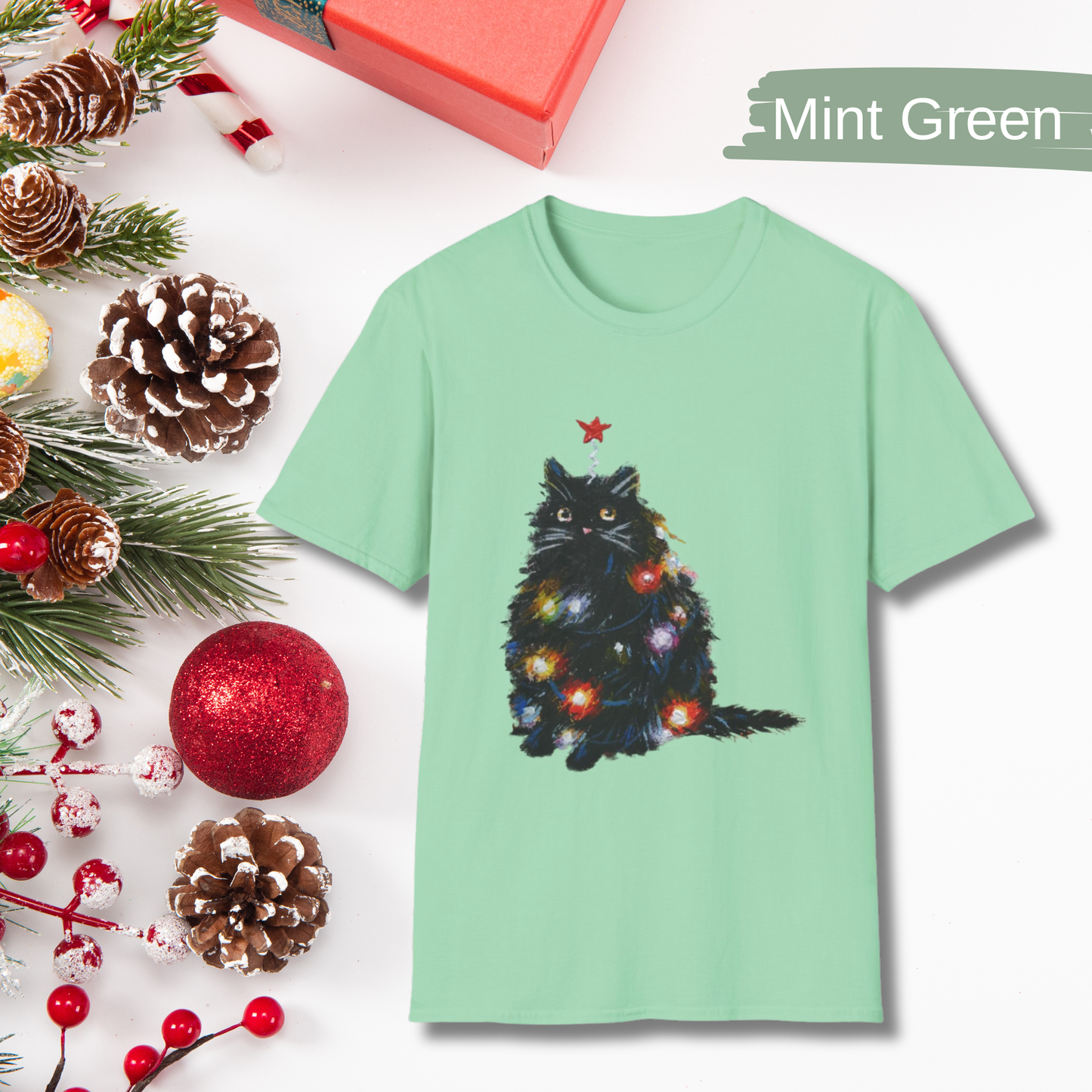 Cute Cat Christmas Shirt, Cat Mom Christmas Gift, Womens Holiday Shirt, Funny Christmas Cat Shirt, Cat Lover Christmas Gift